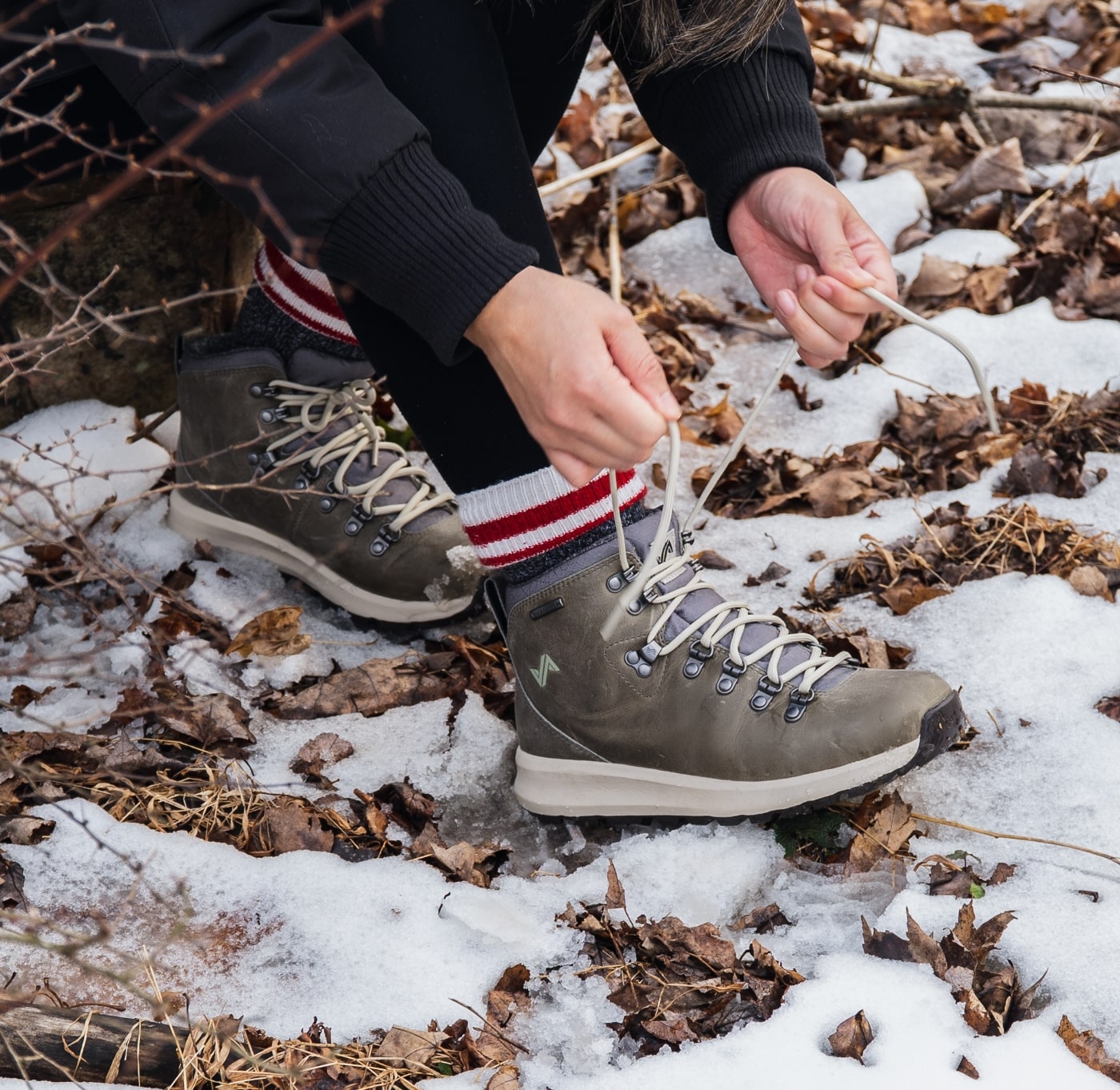 Click to shop women's shoes. Image features the Thatcher Mid in loden.
