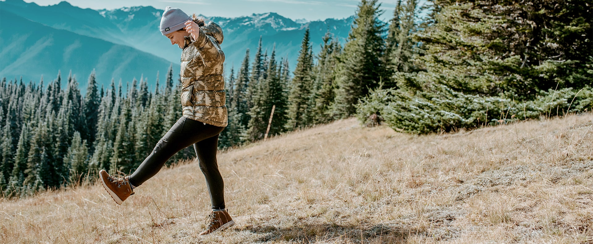 The featured image is of a person walking down a hill, wearing the Forsake Thatcher Women's Waterproof Hiking Sneakerboots in Toffee.