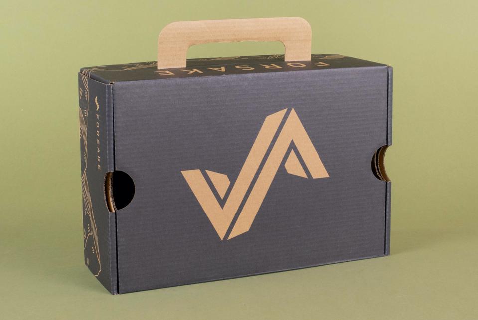 The image features a cardboard Forsake box.